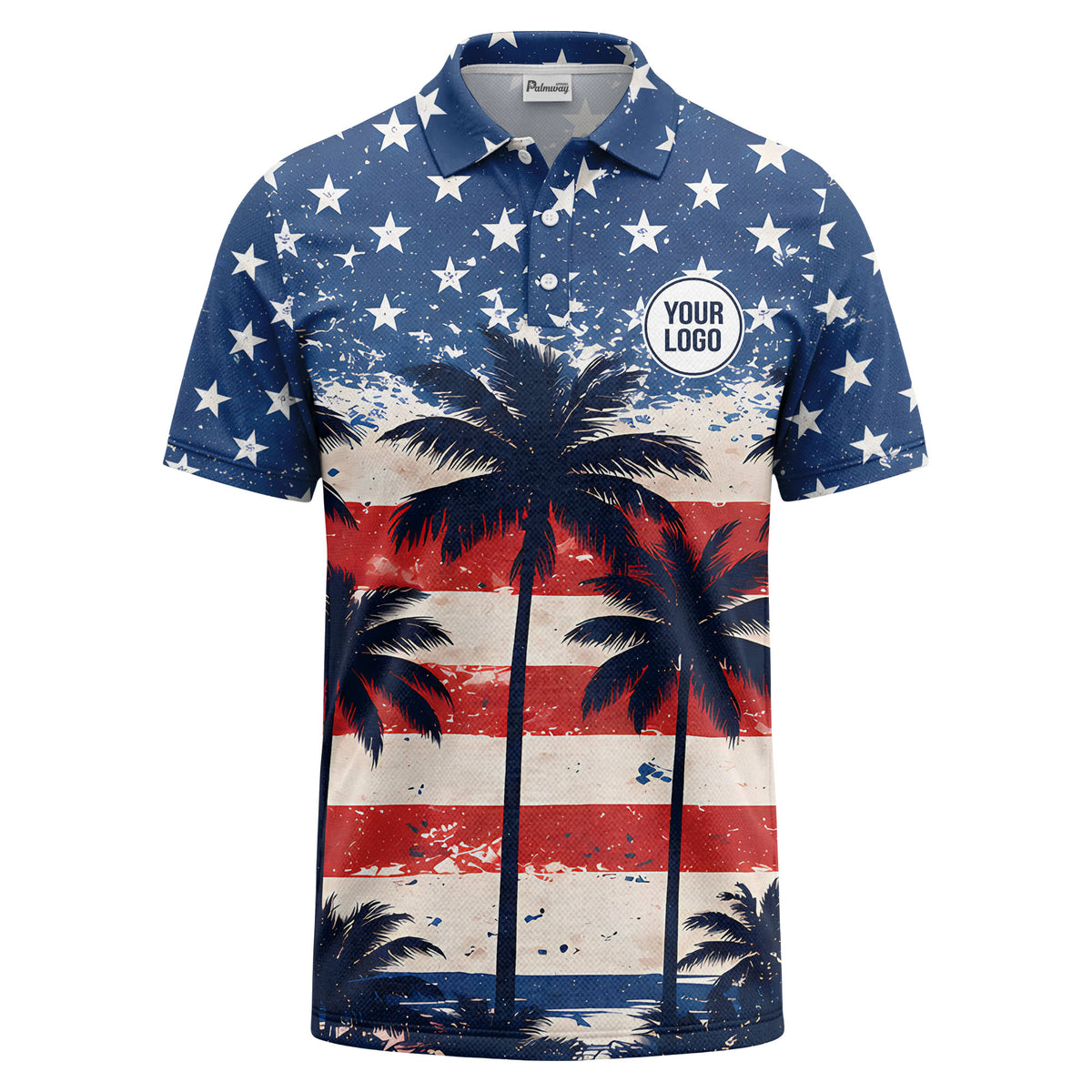 american flag palm tree stars & stripes patriotic polo shirt