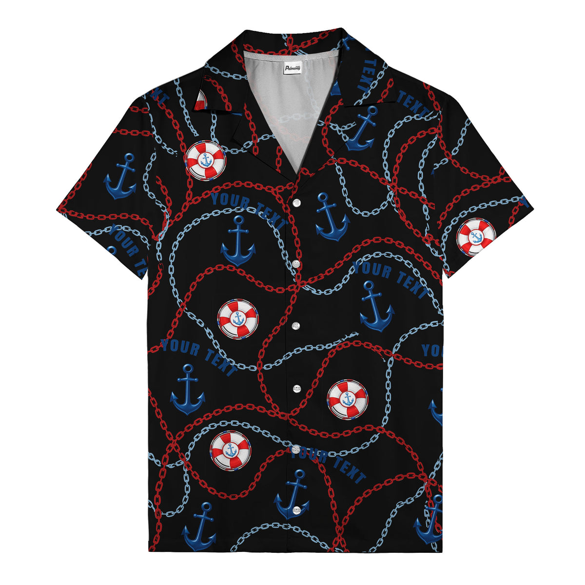 anchors lifebuoys chain link pattern nautical hawaiian shirt