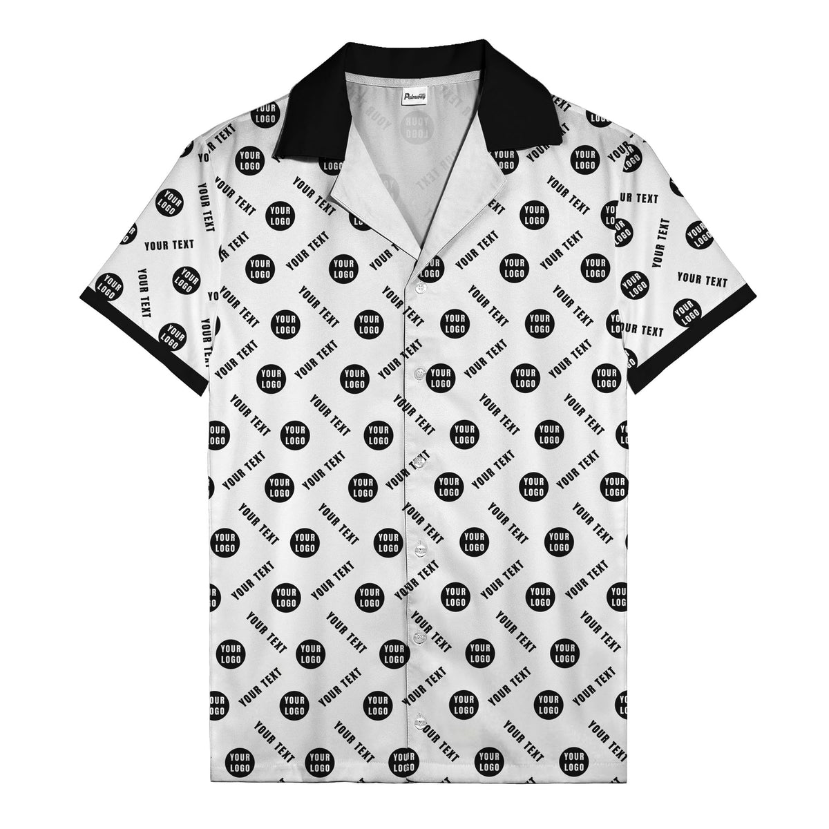 black custom logo circles text white hawaiian shirt