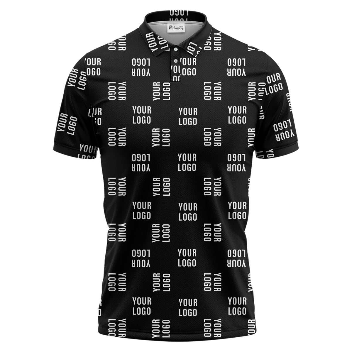 black repeat custom logo text pattern polo shirt for men