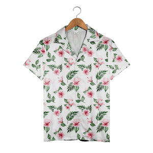Blush Garden Hawaiian Shirt with Watercolor Hibiscus in Rose Pink Tones