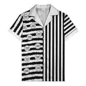 bold black-white stripe & circular logo hawaiian shirt