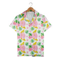 Bubblegum Paradise Hawaiian Shirt with Yellow Hibiscus and Blue Leaves