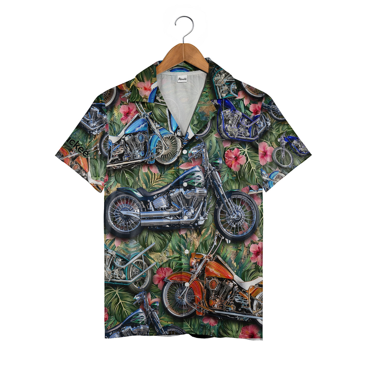 Chrome Hibiscus Biker Paradise Tropical Motorcycle Hawaiian Shirt For Men