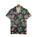 Colorful Tiki Mask Hawaiian Shirt with Hibiscus on Charcoal Grey
