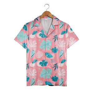 Coral Reef Hawaiian Shirt with Conch Shells and Hibiscus