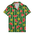 coral watermelon slices & bold green stripes fun cartoon hawaiian shirt