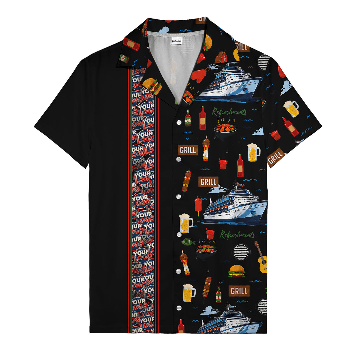 cruise ship grill & refreshments fun cartoon hawaiian shirt for men