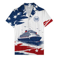 Cruise Ship & Seagulls Over Stars & Stripes Hawaiian Shirt