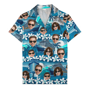 cruise ship silhouettes & plumeria hawaiian shirt
