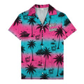 cruise ships & palm trees sunset coral pink hawaiian shirt