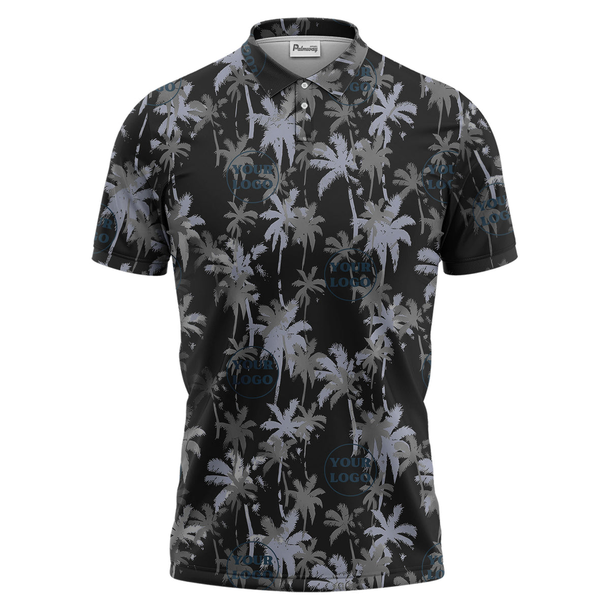 custom color tropical palm tree polo shirt | all-over illustrated print