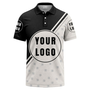 custom logo circles & diagonal stripes all over print polo shirt