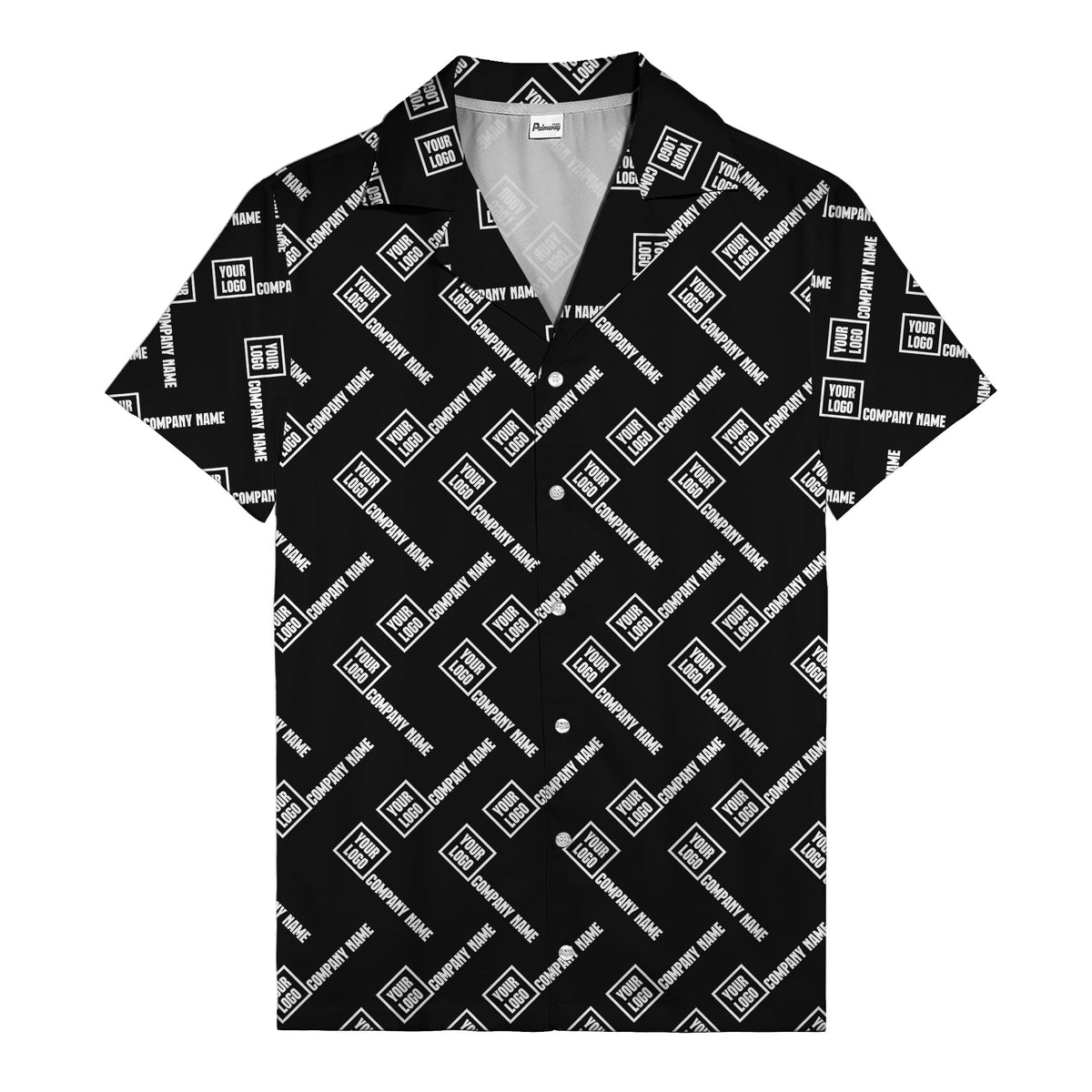 custom logo & company name repeat black hawaiian shirt for men