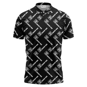 custom logo & company name repeat pattern black polo shirt for men