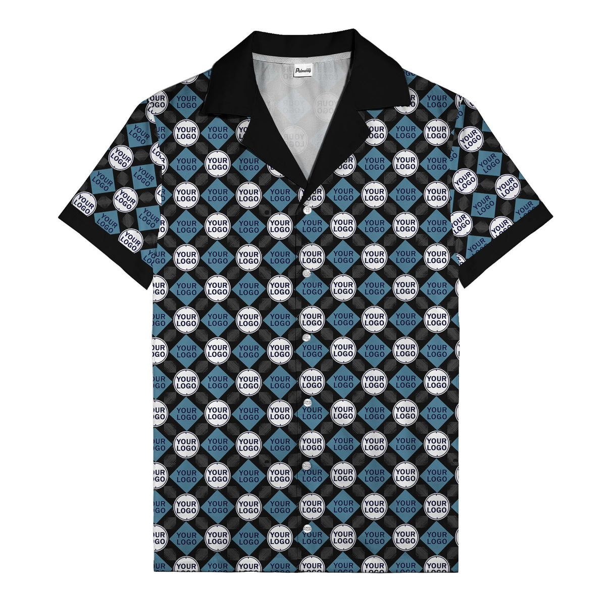 custom logo diamond grid pattern hawaiian shirt for men