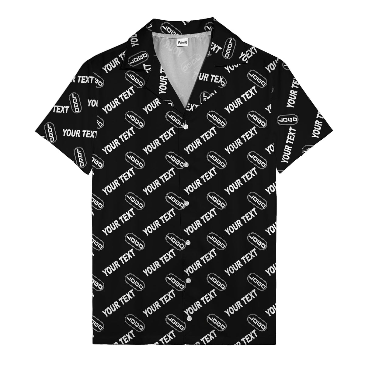 custom logo & editable text repeat pattern black hawaiian shirt