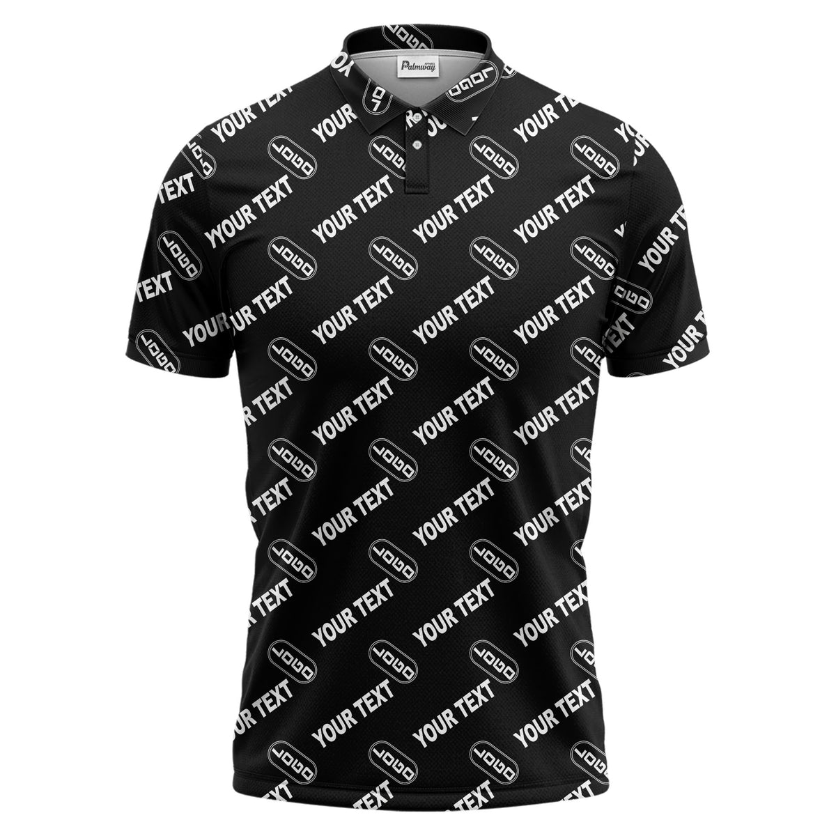 custom logo & monogram text repeat pattern black polo shirt for men