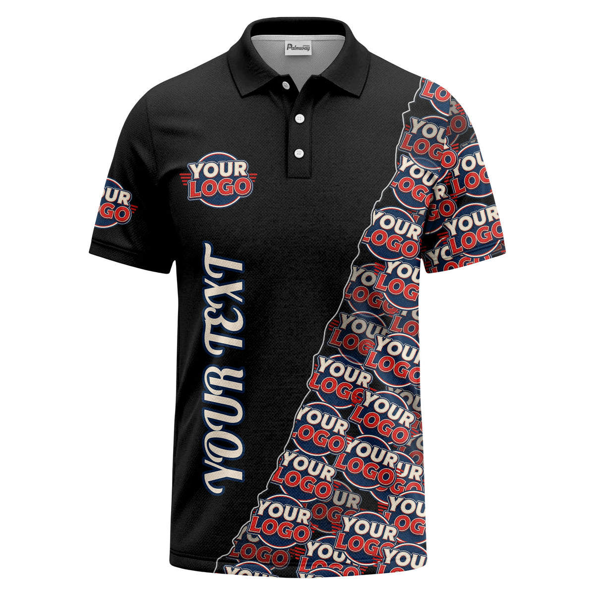 custom logo repeat vertical text pattern personalized polo shirt