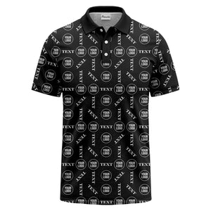 custom logo & text repeat all over print polo shirt