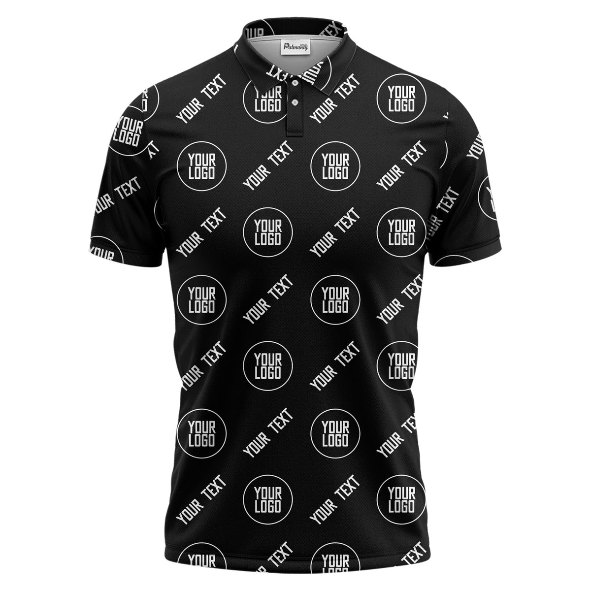 custom logo & text repeat pattern black personalized polo shirt for men