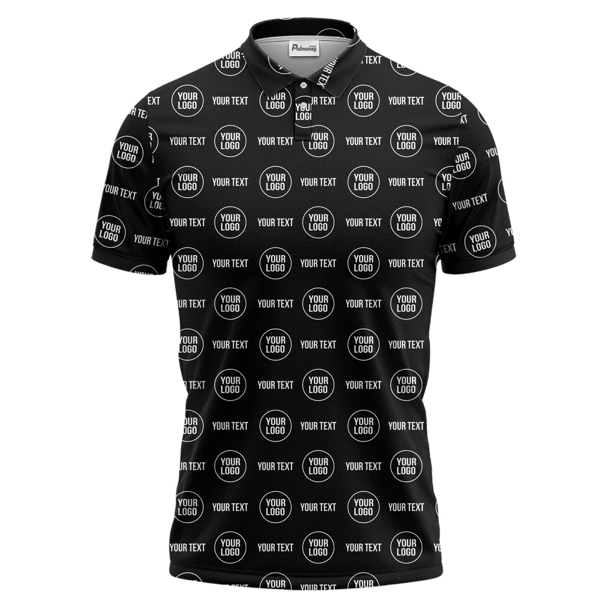 custom logo & text repeat pattern black polo shirt for men