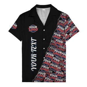 custom logo & vertical text repeat pattern hawaiian shirt