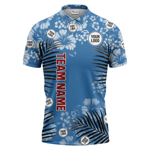 custom multi color tropical hibiscus palm leaf floral golf polo shirt for men