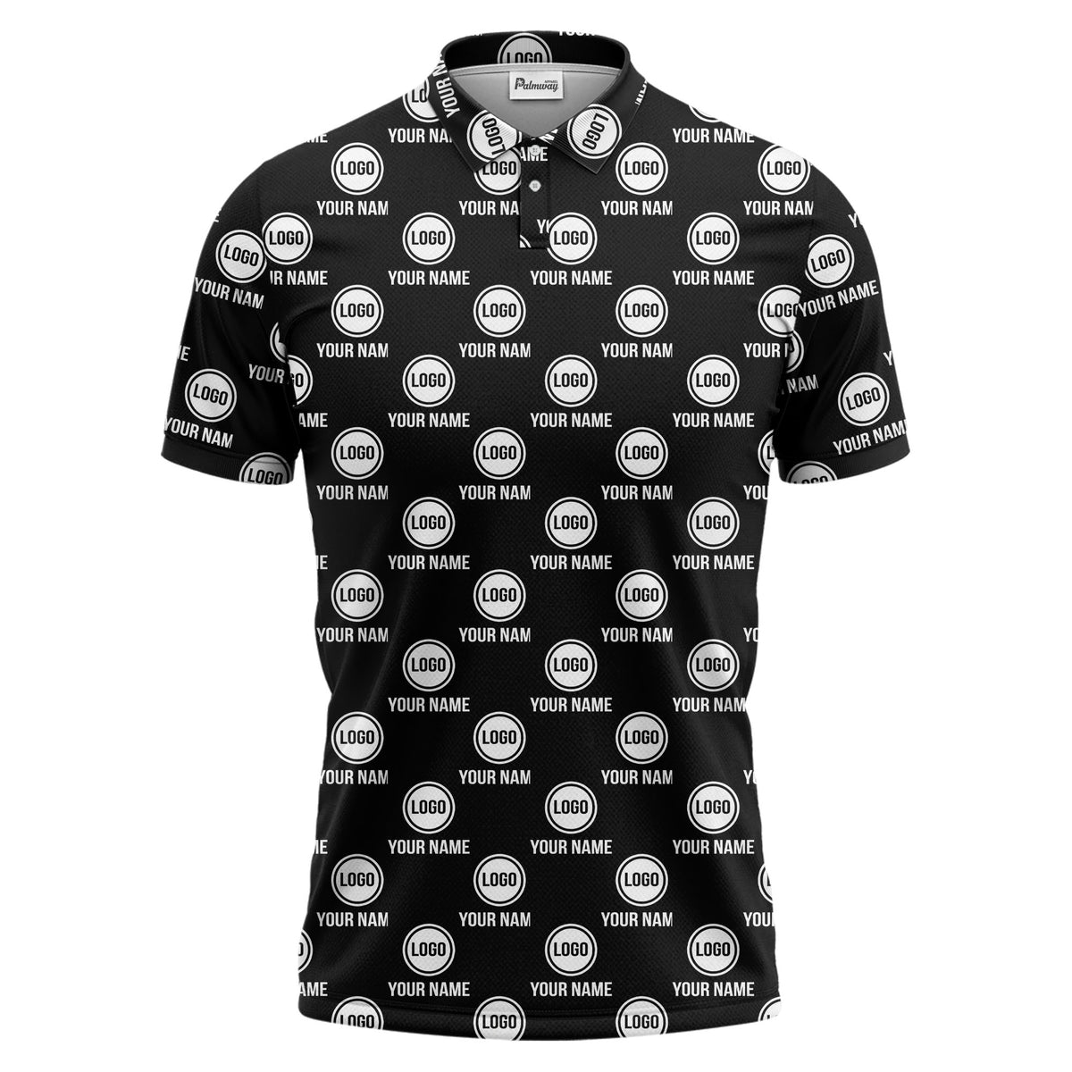 custom name & logo repeat circle pattern black polo shirt
