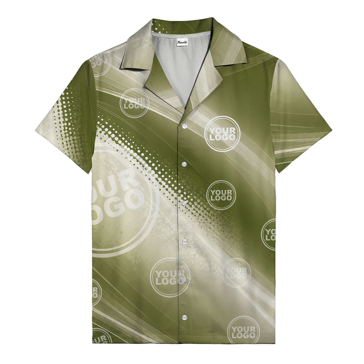 customizable logo circles & diagonal stripes olive green hawaiian shirt