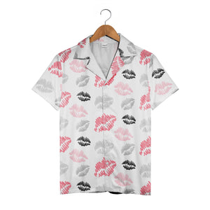 Cute Dinosaur Love Hawaiian Shirt with Hearts and Green Foliage Accents