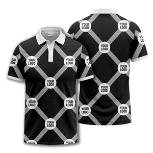 diagonal stripes & repeating custom logo polo shirt for men