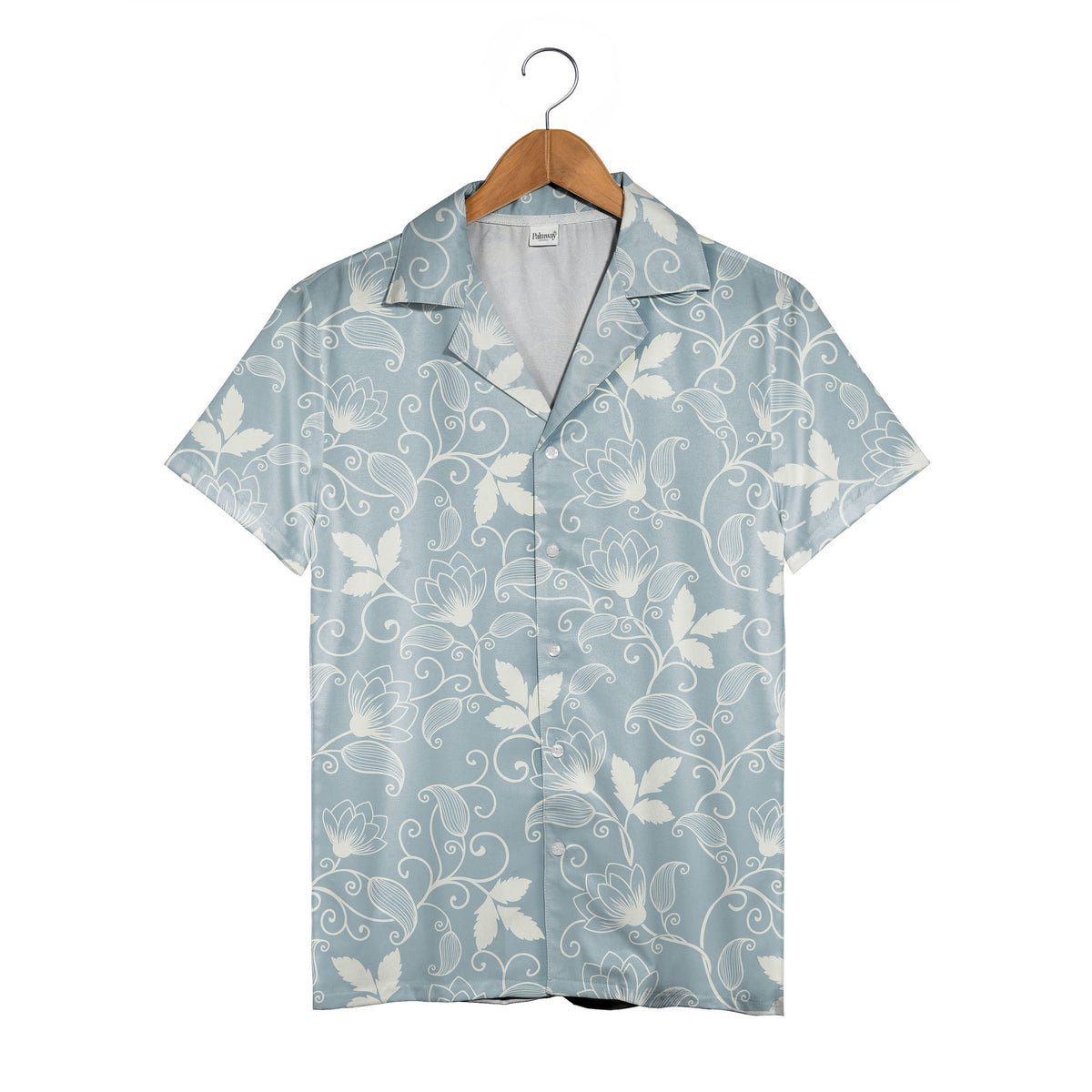 Dusty Blue Floral Scrollwork Hawaiian Shirt with Elegant Vine Pattern
