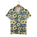 Elegant Watercolor Sunflower Hawaiian Shirt with Buds on Navy Blue