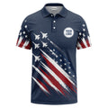 fighter jets & stars diagonal american flag patriotic navy blue polo shirt