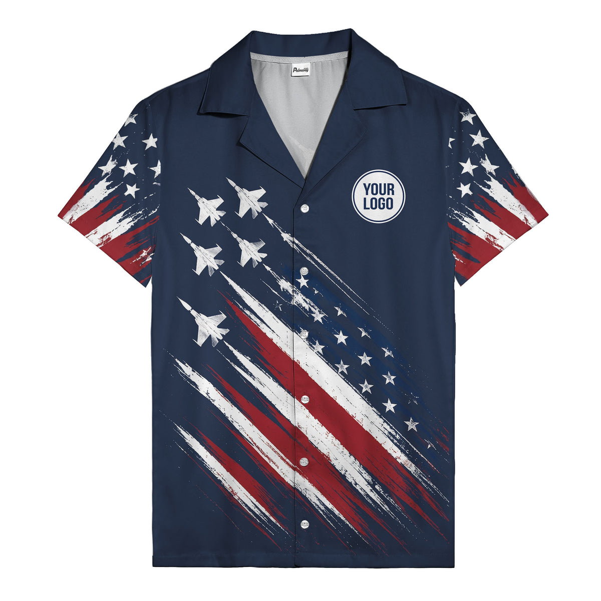 fighter jets streaking through american flag stars & stripes hawaiian shirt
