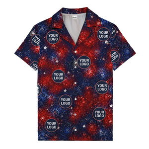 fireworks & custom logos patriotic all over print hawaiian shirt