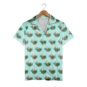 Flamingo Grove Hawaiian Shirt with Hibiscus and Polka Dots