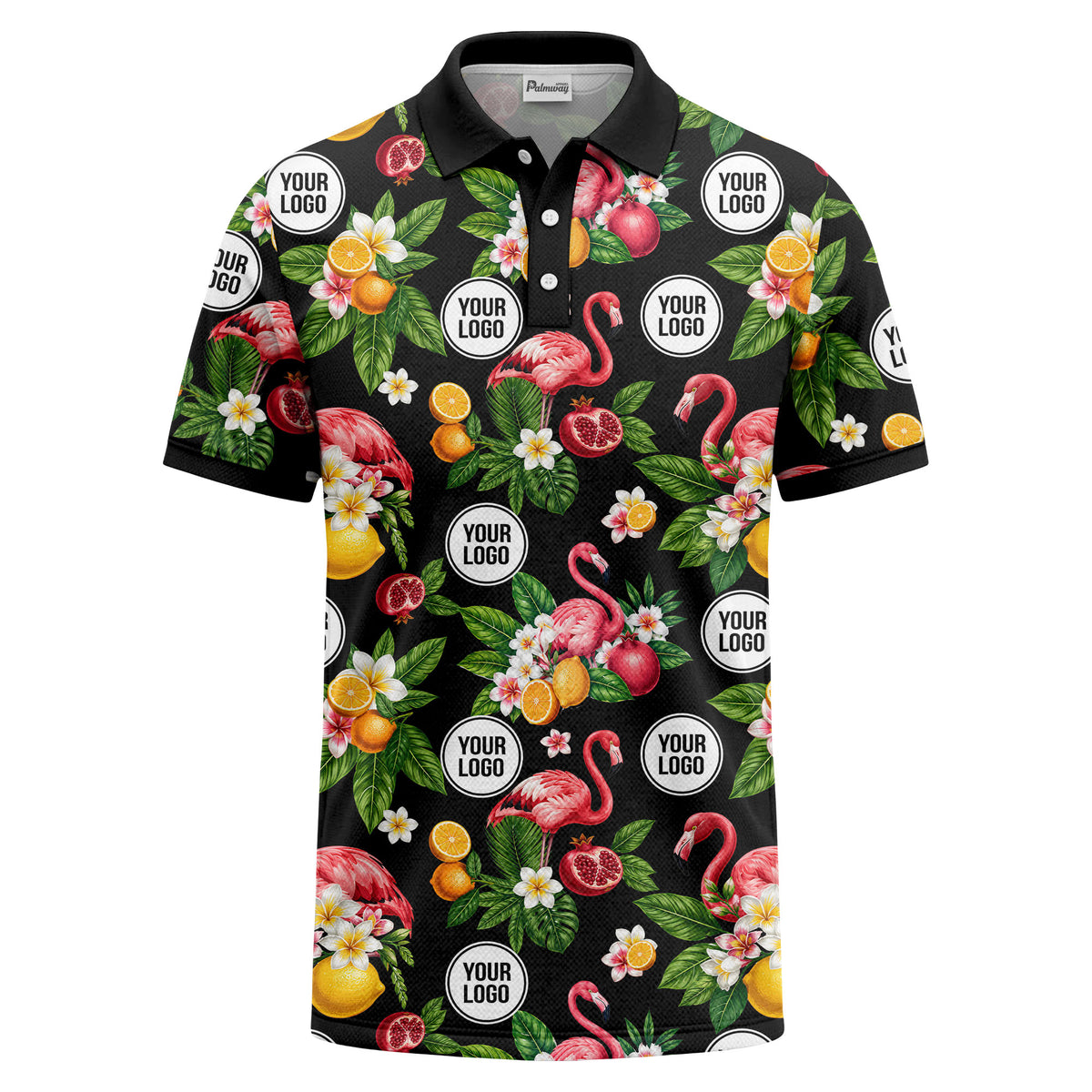 flamingo & lemon watercolor print polo shirt for men