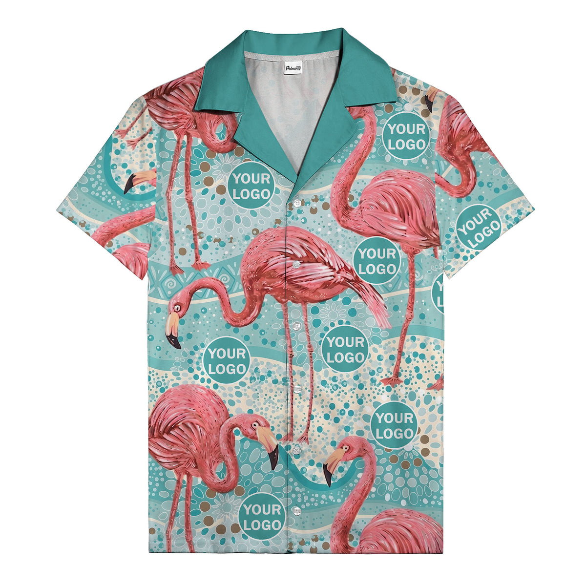 flamingo watercolor paradise pink birds teal circles hawaiian shirt