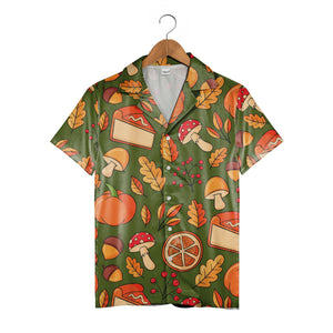 Forest Floor Hawaiian Shirt with Oak Leaves Acorns and Spotted Mushrooms