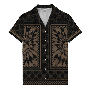 geometric palm leaves checkerboard border hawaiian shirt for men