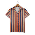 Geometric Triangle Stripe Hawaiian Shirt Navy Burnt Orange White