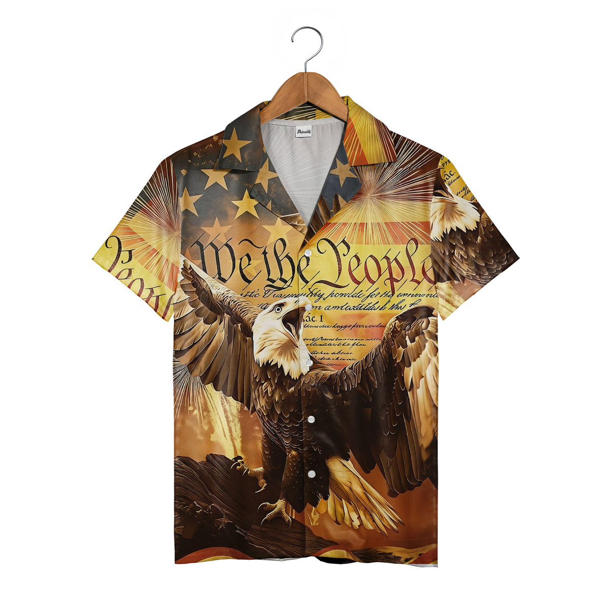 Golden Eagle Hawaiian Shirt - Freedom Stars & Sunray Patriotic All-Over Print for Men