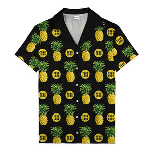 golden pineapple repeat & custom logo circles black hawaiian shirt