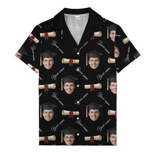 graduation caps diplomas & custom faces hawaiian shirt