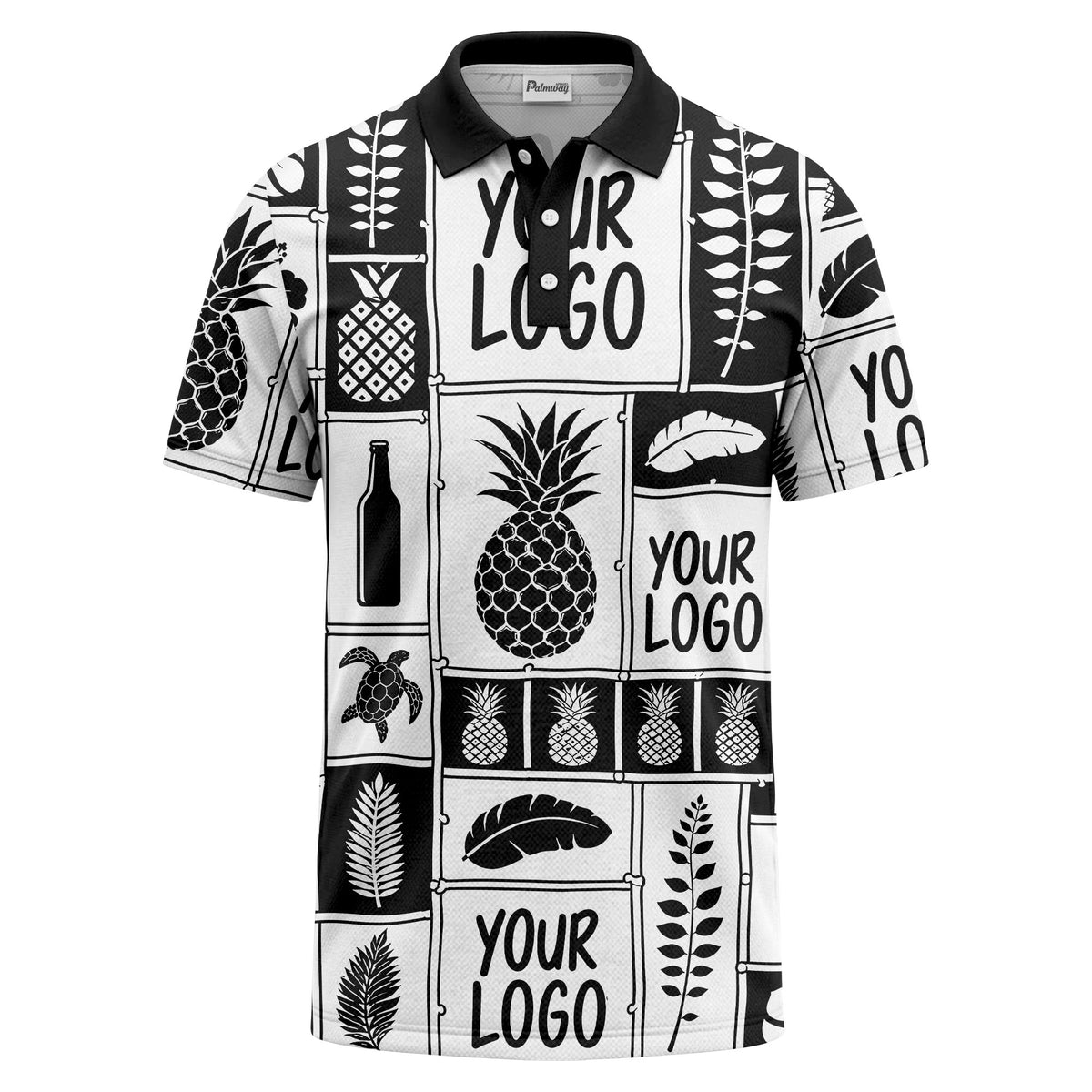 graphic pineapple & palm leaf repeat polo shirt for men