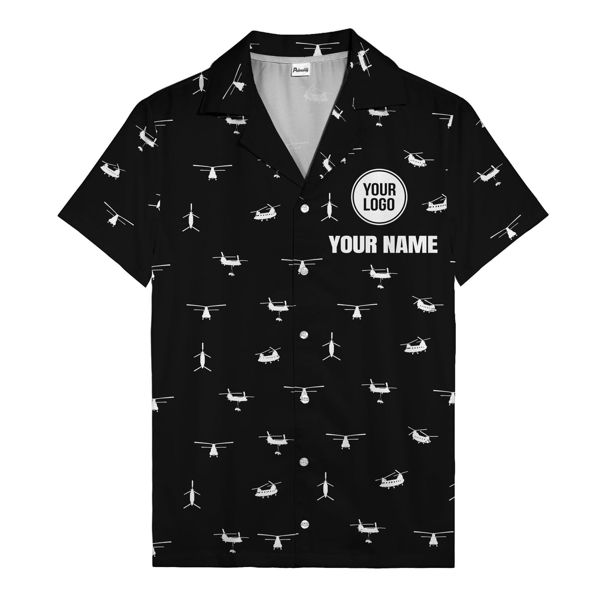 helicopter silhouette repeat military graphic hawaiian shirt for men