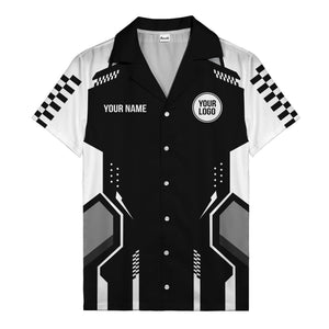 hexagon checkerboard geometric fusion hawaiian shirt for men