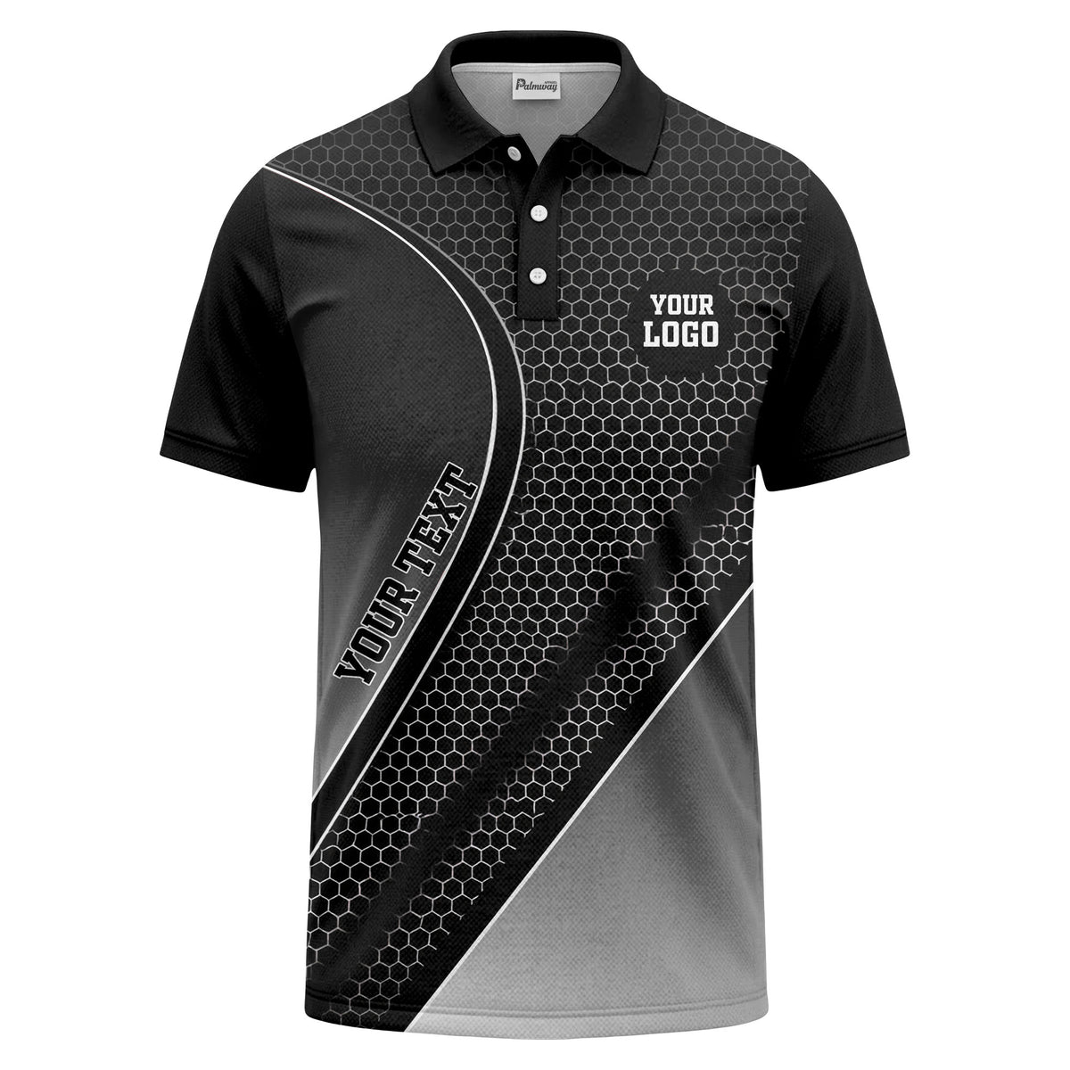 hexagonal gradient geometric print with customizable logo polo shirt